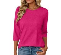 2026 Maglietta da donna casual a maniche corte per maglietta morbida e confortevole, top basic per tutti i giorni, primavera/estate, maglietta alla moda con scollo rotondo, rosa intenso, S