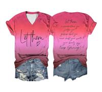 2026 - Maglietta da donna casual, con scollo a V, doppio gradiente, a maniche corte, "Let Them Misunderstand You" da donna, Colore: rosso, XXL