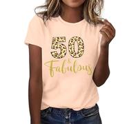 2026 Maglietta da donna con scollo a V, camicetta larga, alla moda, manica corta, girocollo, beige., XL