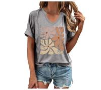 2026 - Maglietta da donna con scollo a V e grafica floreale a maniche corte, top estivi, maglietta con musica country, grigio., XXL
