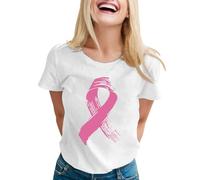 2026 Maglietta da donna con scollo a V sulla coscienza del cancro al seno. Maglietta morbida e confortevole per il tempo libero da indossare tutti i giorni con un design ispirato a fiocco, bianco, XL