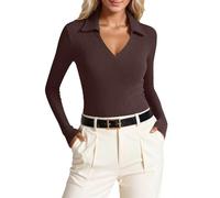 2026 - Maglietta da donna elegante a collo alto, a maniche lunghe, attillata, basic per inverno, casual, versatile, bronzo, S