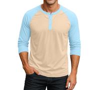 2026 Maglietta da uomo casual, elegante design a maniche a tre quarti, maglietta alla moda comoda e traspirante per l'uso quotidiano, beige., XL