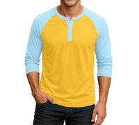 2026 Maglietta da uomo casual, elegante design a maniche a tre quarti, maglietta alla moda comoda e traspirante per l'uso quotidiano, giallo., M