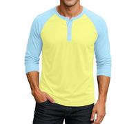 2026 Maglietta da uomo casual, elegante design a maniche a tre quarti, maglietta alla moda comoda e traspirante per l'uso quotidiano, Giallo chiaro, L