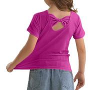 2026 - Maglietta estiva da bambina, a maniche corte, con fiocco sul retro, casual, girocollo, per bambini da 1 a 8 anni, per esterni, a maniche lunghe, Lilla, 4-5 Anni
