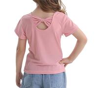 2026 - Maglietta estiva da bambina, a maniche corte, con fiocco sul retro, casual, girocollo, per bambini da 1 a 8 anni, per esterni, a maniche lunghe, Rosso anguria., 4-5 Anni