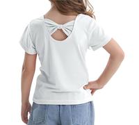 2026 - Maglietta estiva da bambina, a maniche corte, con fiocco sul retro, casual, girocollo, per bambini da 1 a 8 anni, per esterni, a maniche lunghe, bianco, 12-24 Mesi