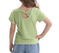 2026 - Maglietta estiva da bambina, a maniche corte, con fiocco sul retro, casual, girocollo, per bambini da 1 a 8 anni, per esterni, a maniche lunghe, verde, 5-6 Anni