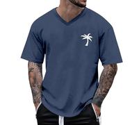 2026 - Maglietta estiva da uomo, girocollo, a maniche corte, con stampa albero di cocco, maglietta basic da uomo, casual, per il tempo libero, Blu marino, L