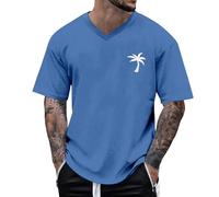 2026 - Maglietta estiva da uomo, girocollo, a maniche corte, con stampa albero di cocco, maglietta basic da uomo, casual, per il tempo libero, Blu, L