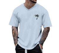 2026 - Maglietta estiva da uomo, girocollo, a maniche corte, con stampa albero di cocco, maglietta basic da uomo, casual, casual, in pizzo, Azzurro, L