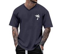 2026 - Maglietta estiva da uomo, girocollo, a maniche corte, con stampa albero di cocco, maglietta basic da uomo, casual, per il tempo libero, Blu scuro, L