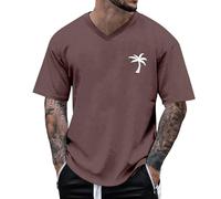 2026 - Maglietta estiva da uomo, girocollo, a maniche corte, con stampa albero di cocco, maglietta basic da uomo, casual, casual, in pizzo, marrone, L