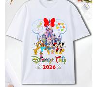 2026 Maglietta nera Disney Trip con stampa castello e palloncini gemelli di Topolino, a maniche corte, per il tempo libero, look coordinato, outfit per la famiglia, T-shirt estiva L,M,S,XL,XS,XXLCoton
