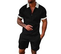 2026 - Maschio Estate Casual Stampa Cerniera Collo rovesciato Camicetta Manica Corta Top Shirt Pantaloncini Abiti Origini Occidentali Da Ieri, Nero , XXL