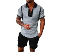 2026 - Maschio Estate Casual Stampa Cerniera Collo rovesciato Camicetta Manica Corta Top Shirt Pantaloncini Abiti Origini Occidentali Da Ieri, grigio., XL
