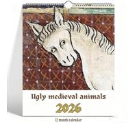 2026 Medieval Animals Wall Calendar - Funny Ugly Medieval Art 12-Month Hanging Calendar with Vintage Illustration Prints, Monthly Planner with Notes, Holiday Marked Wall Decor