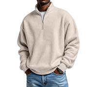 2026 Men‘s Casual Fashion Up Collar Contrasting Zipper Sweatshirt, Loose Half-Zip Pullover for Daily Lounge & Outdoor(Beige,S)