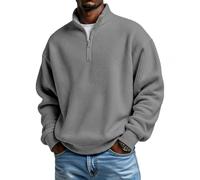 2026 Men‘s Casual Fashion Up Collar Contrasting Zipper Sweatshirt, Loose Half-Zip Pullover for Daily Lounge & Outdoor(Gray,3XL)