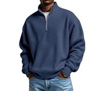 2026 Men‘s Casual Fashion Up Collar Contrasting Zipper Sweatshirt, Loose Half-Zip Pullover for Daily Lounge & Outdoor(Dark Blue,5XL)