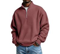 2026 Men‘s Casual Fashion Up Collar Contrasting Zipper Sweatshirt, Loose Half-Zip Pullover for Daily Lounge & Outdoor(Red,XL)