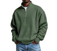 2026 Men‘s Casual Fashion Up Collar Contrasting Zipper Sweatshirt, Loose Half-Zip Pullover for Daily Lounge & Outdoor(Dark Green,XL)