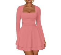 2026 mini abito da donna alla moda corsetto increspato in vita, scollo quadrato, maniche lunghe, orlo increspato, elegante abito da festa per varie occasioni