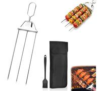 2026 New 3-Way Grill Skewers,3 Prong Skewers for Grilling,Stainless Steel Kabob Sticks with Push Slider Bar,Reusable Metal Skewer for Meat,Chicken,Sausages,Veggies,Shrimp and Outdoor Cooking (1pcs)