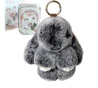 2026 New Bunny Keychain with Tin - Soft Fluffy Handmade Rabbit Keychain, Easter Basket Stuffer, Cute Easter Gift Key Chain (#N)