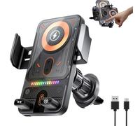 2026 New Cool Car Wireless Fast Charging Holder, 90° Wireless Chargings Rotating Car Mount, Smart Sensor & RGB Light, Universal Air Vent Phone Holder for All Smartphones (Black)