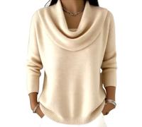 2026 New Elegant Retro Soft Triangle Neck Solid Color Sweater Top, Women’s Cozy Long Sleeve Knit Pullover (Apricot,M)