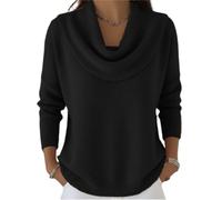 2026 New Elegant Retro Soft Triangle Neck Solid Color Sweater Top, Women’s Cozy Long Sleeve Knit Pullover (Black,3XL)