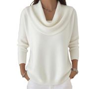 2026 New Elegant Retro Soft Triangle Neck Solid Color Sweater Top, Women’s Cozy Long Sleeve Knit Pullover (White,S)
