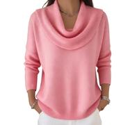 2026 New Elegant Retro Soft Triangle Neck Solid Color Sweater Top, Women’s Cozy Long Sleeve Knit Pullover (Pink,S)