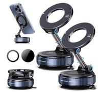 2026 New Fitabi Magvac 360 Dual Lock Phone Holder Ftb06【Upgraded Strongest Suction Cup】Vacuum Adsorption Magnetic Bracket, 360° Adjustable Vacuum Magnetic Phone Holder Mount for Your Car (2-Black)