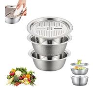 2026 New Germany Multifunctional Stainless Steel Basin, 2026 New Stainless Steel Shredding, 5-in-1 Strainer and Drain Basket for Vegetables Fruits,Rice Rinser Food Graters (Silver,M(10.2in))