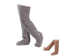 2026 New Goose Down Knee Socks for Christmas, Fuzzy Leg Warmers, Winter Soft Cozy over the Knee Long Tube Socks for Cold Weather (Deep Grey)