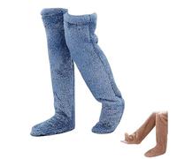 2026 New Goose Down Knee Socks for Christmas, Fuzzy Leg Warmers, Winter Soft Cozy over the Knee Long Tube Socks for Cold Weather (Blue)