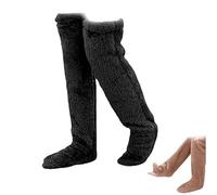 2026 New Goose Down Knee Socks for Christmas, Fuzzy Leg Warmers, Winter Soft Cozy over the Knee Long Tube Socks for Cold Weather (Black)