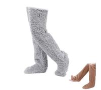 2026 New Goose Down Knee Socks for Christmas, Fuzzy Leg Warmers, Winter Soft Cozy over the Knee Long Tube Socks for Cold Weather (Light Grey)