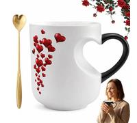 2026 New Heart-Shaped Color Changing Magic Ceramic Mug, 330ml Heat Sensitive Magic Color Changing Coffee Mug with Red Heart Design, Valentine Themed Shaped Handle Ceramic Coffee Cup Gift (White)