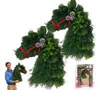 2026 New Horse Head Wreath, Horse Wreaths for Front Door, Handmade Faux Holiday Wreaths with Red Bow, for Farmhouse Wall Window Porch Decor (2PCS-A)