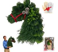 2026 New Horse Head Wreath, Horse Wreaths for Front Door, Handmade Faux Holiday Wreaths with Red Bow, for Farmhouse Wall Window Porch Decor (Style A (Left))