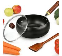 2026 NEW Japanese Cast Iron Pot & Pan Set, Hand-Forged Non-Stick Cookware with Wooden Lid & Spatula, Durable Heavy Duty Iron for Stir Fry, Stew, Induction & Gas Stoves (Glass lid,8 in/20cm)