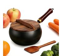 2026 NEW Japanese Cast Iron Pot & Pan Set, Hand-Forged Non-Stick Cookware with Wooden Lid & Spatula, Durable Heavy Duty Iron for Stir Fry, Stew, Induction & Gas Stoves (Wooden lid,8 in/20cm)