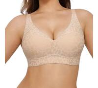 2026 New Jelly Leopard Bra Deep V Push up Seamless T-Shirt Bra High Support Wide Strap Comfy Bras Everyday Bras (Skin Leopard,XL)