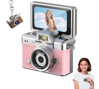 2026 New Mini Digital Camera with 1.47 in Flip LCD Screen 1080p, Mini Keychain Retro Camera, Built-in Flash, Strap and Keychain, Record The Beautiful Moments of Life (Pink,128G)
