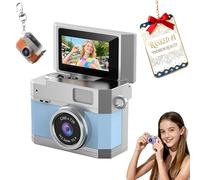 2026 New Mini Digital Camera with 1.47 in Flip LCD Screen, 1080p Retro Mini Ccd Camera with 32/64/128GB Card,Keychain Digital Camera with Lanyard,Record the beautiful moments of life (Blue,128GB)
