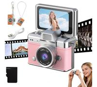2026 New Mini Digital Camera with 1.47 in Lcd Screen, Photo Creator Mini Cam Digital Camera with Built-In Flash & Flip Display, 1080P CCD Retro Camera for Travel Study Concert Daily (Pink)